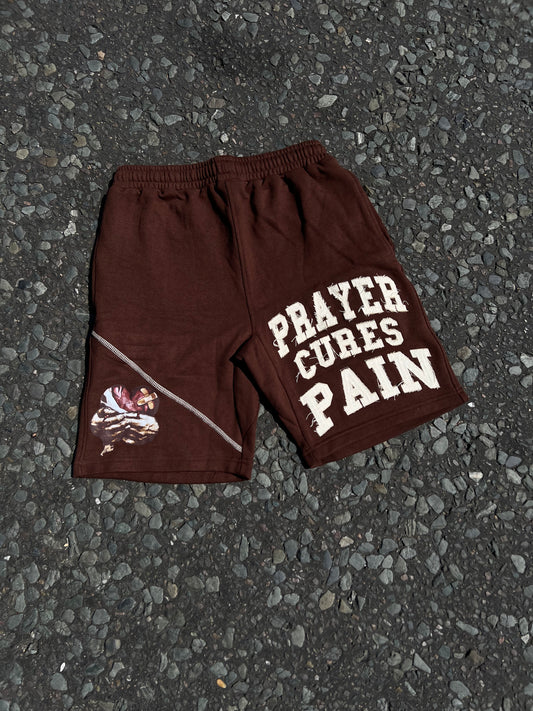 PRAYER CURES PAIN SHORTS BROWN