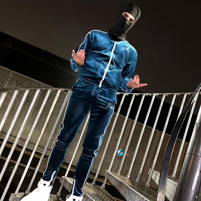 MYSTIC BLUE AL REFLECTIVE VELVET TRACKSUIT